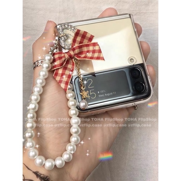 [CÓ SẴN] Ốp Samsung Z Flip 3 / Z Flip 4 đính trái tim đá và dây nơ cute / Z Flip3 / ZFlip3 / Z Flip4/ ZFlip4