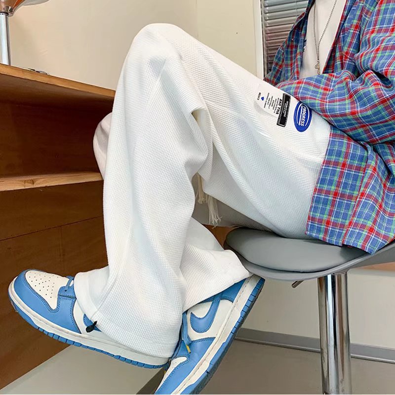 Quần Dài Ống Rộng Màu Trơn Phối Dây Rút Phong Cách Hàn Quốc Thời Trang Cho Nam Quần thể thao Unisex Thẳng Thông thường