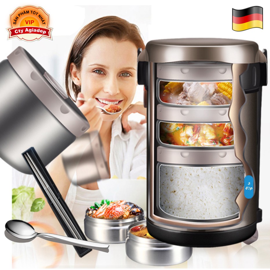 Hộp cơm giữ ấm văn phòng inox 3 tầng Chất lượng cao Befly  Siêu xịn