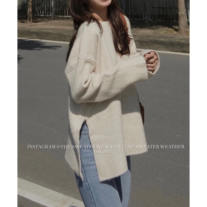 [Mã 2611THTRANG100K hoàn 10% xu đơn 99K] (Ảnh thật) Áo len mịn cổ tròn xẻ tà Hàn Quốc 7 màu the.sweaterweather TSW | BigBuy360 - bigbuy360.vn