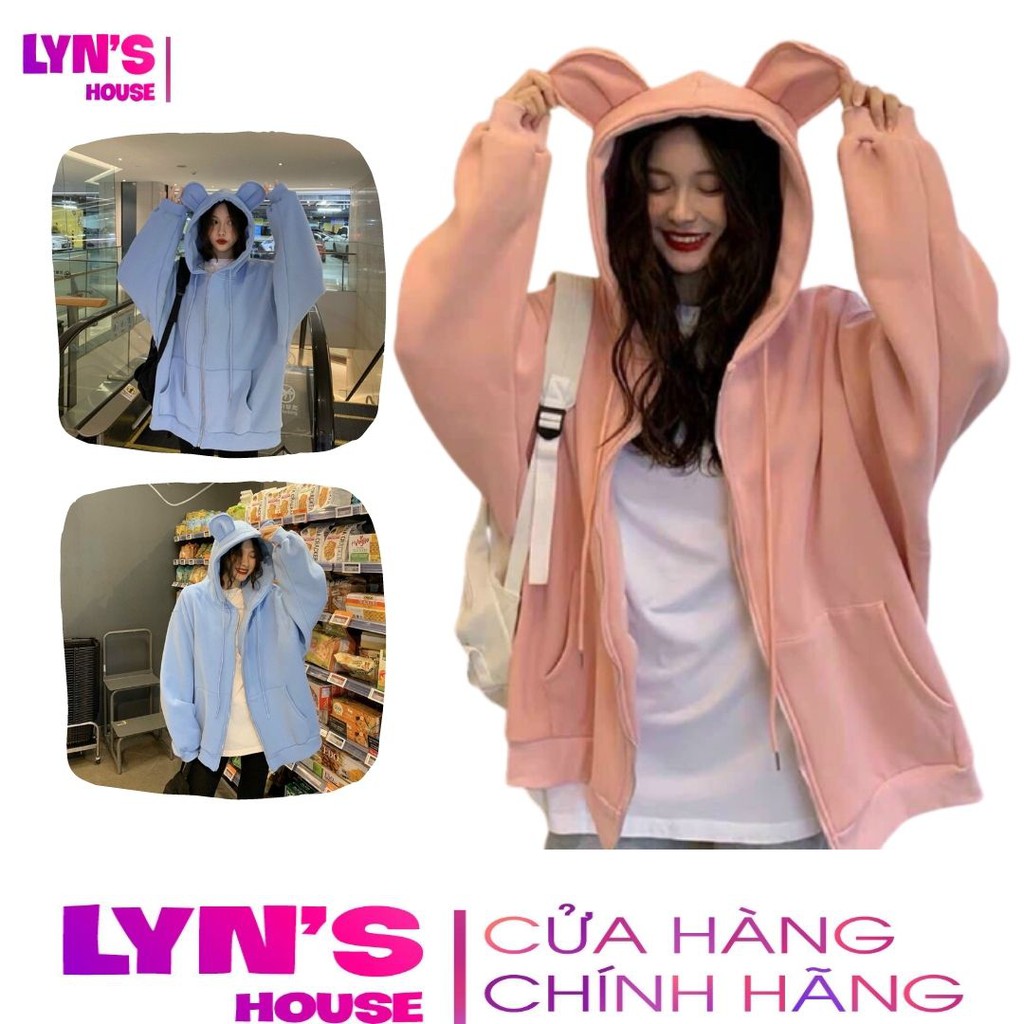 Áo khoác hoodie Lyn House Chống Rét Cho Nam nữ Cho Cặp Đôi nón tai thỏ , Chất Nỉ Unisex Form rộng Có 2 Màu Ulzzang | BigBuy360 - bigbuy360.vn