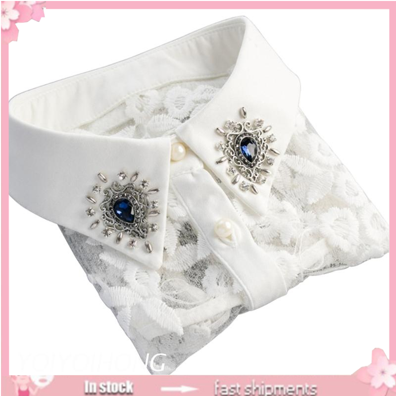 Cổ áo giả phối ren thêu đính kim cương giả đẹp mắt có thể tháo rời tiện dụng cho phụ nữ