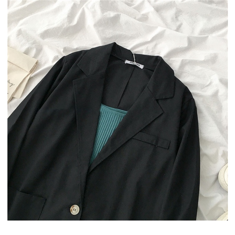 Áo khoác blazer kaki trơn phong cách retro Hàn Quốc 2 màu be, đen