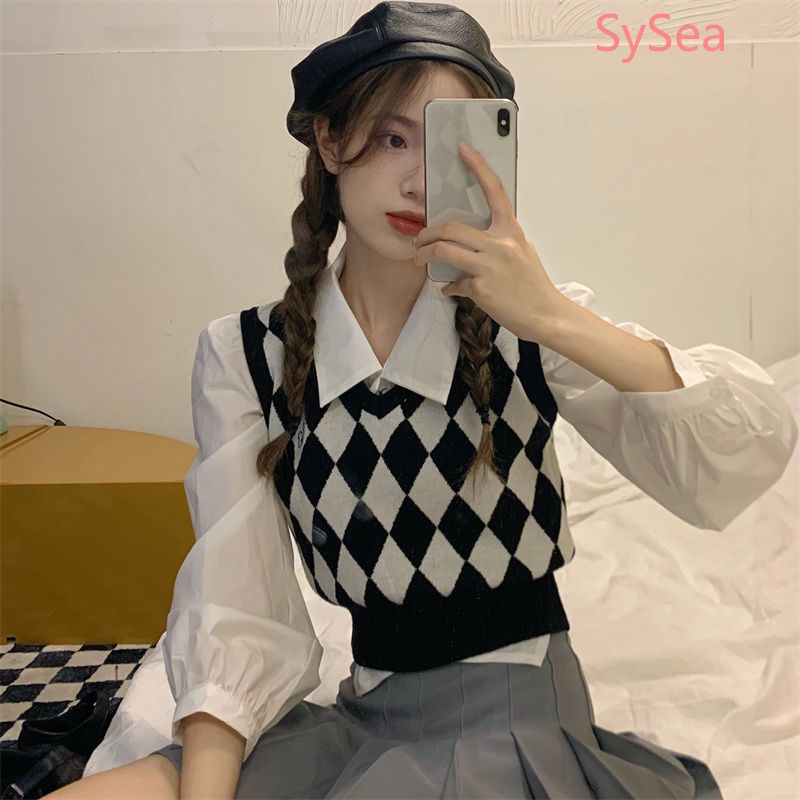 Áo sweater dệt kim cổ chữ v không tay thời trang mùa thu dành cho học sinh