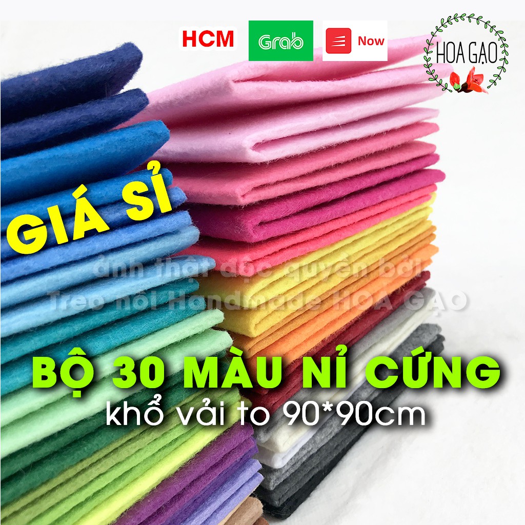 Bộ vải dạ, vải nỉ cứng 90 cm đủ 30 màu HOA GẠO GNCB9 khổ to dễ may dán, vải trang trí sinh nhật, handmadegiá sĩ