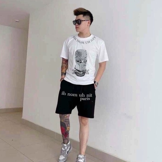 Bộ Thể Thao Nam, Set Quần Áo Thun Unisex Hình Mặt Nạ Chất Cotton Thoáng Mát Phong Cách Hiphop