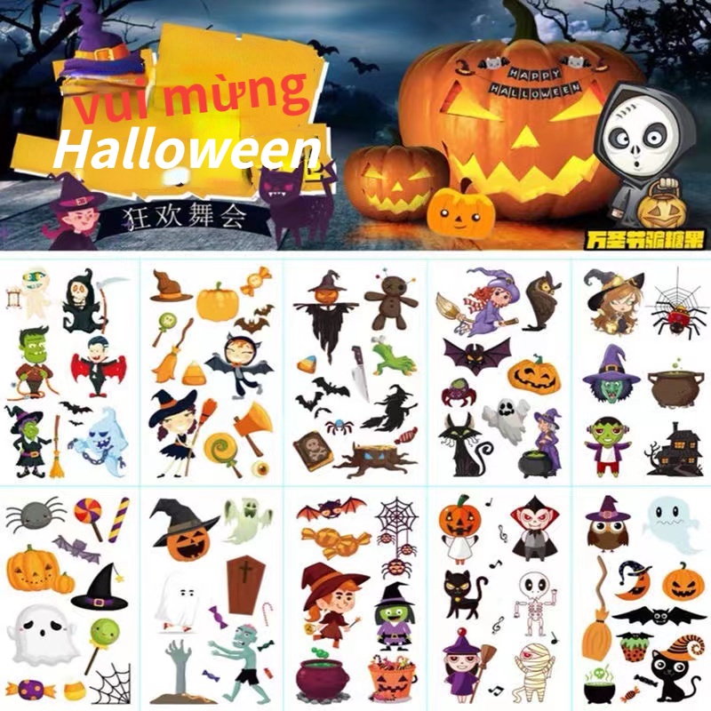 Halloween party hình xăm dán 28 tờ không thấm nước nam và nữ mô phỏng phim hoạt hình dễ thương hài hước lâu dài dán