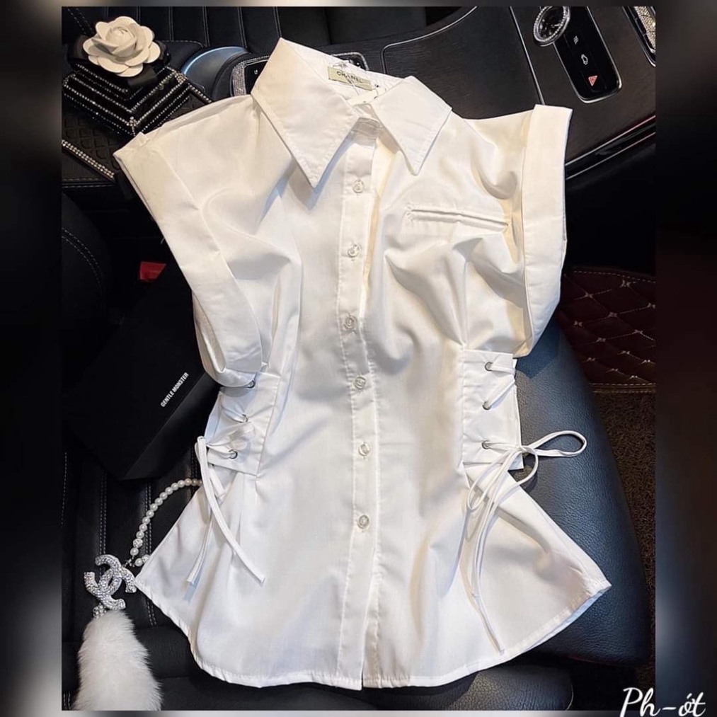 Áo Sơ Mi Trắng LOVELY (TRẮNG), Áo sơmi thiết kế eo cách điệu  Áo sơ mi cộc tay nhẹ nhàng nữ tính đi làm đi học_91 nội y