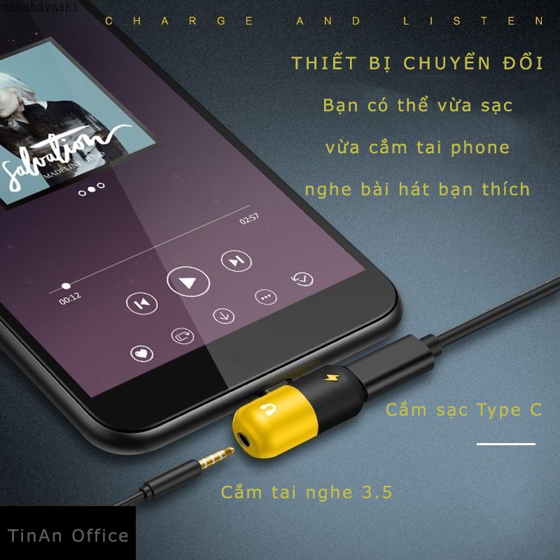 Bộ Chuyển Đổi Vừa Cắm Sạc Type C, Vừa Cắm Tai Nghe 3.5mm cho Xiaomi Mi6 6X 8 Note 3 Mix 2 Huawei Mate 10/Pro P20