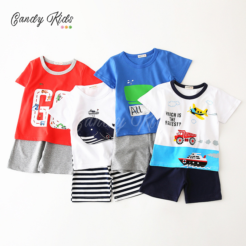 Set Đồ Bộ Ngắn Tay In Họa Tiết Dễ Thương Dành Cho Các Bé