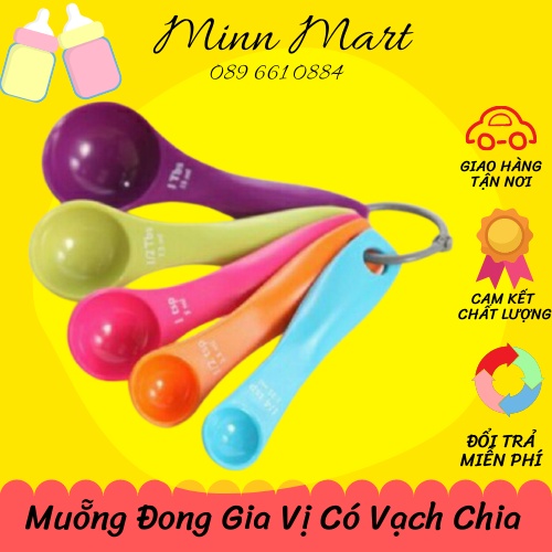 [ Set 5 Thìa Muỗng] Thìa Đong Định Lượng Gia Vị, Sữa Bột, Cà Phê - Thìa Đo Lường Có Móc Treo