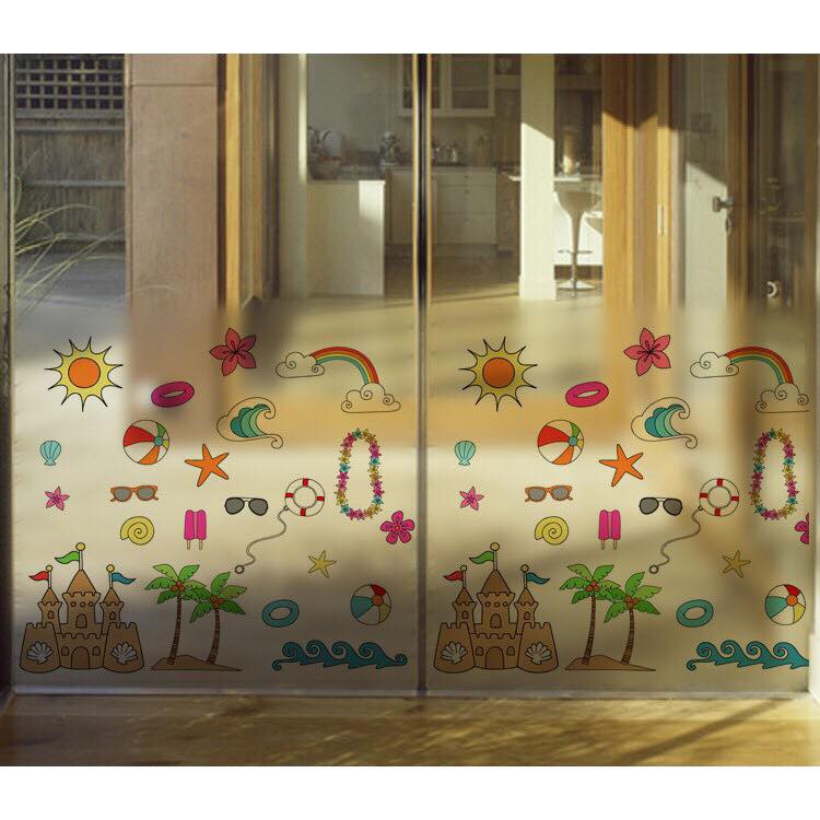 Decal trang trí kính cao cấp mẫu sắc màu biển ( 60cm x 58cm )