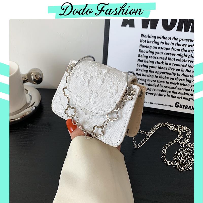 Túi xách nữ, túi đeo chéo mini đẹp họa tiết hoa dây xích mềm dáng vuông phong cách hàn quốc - DODO FASHION