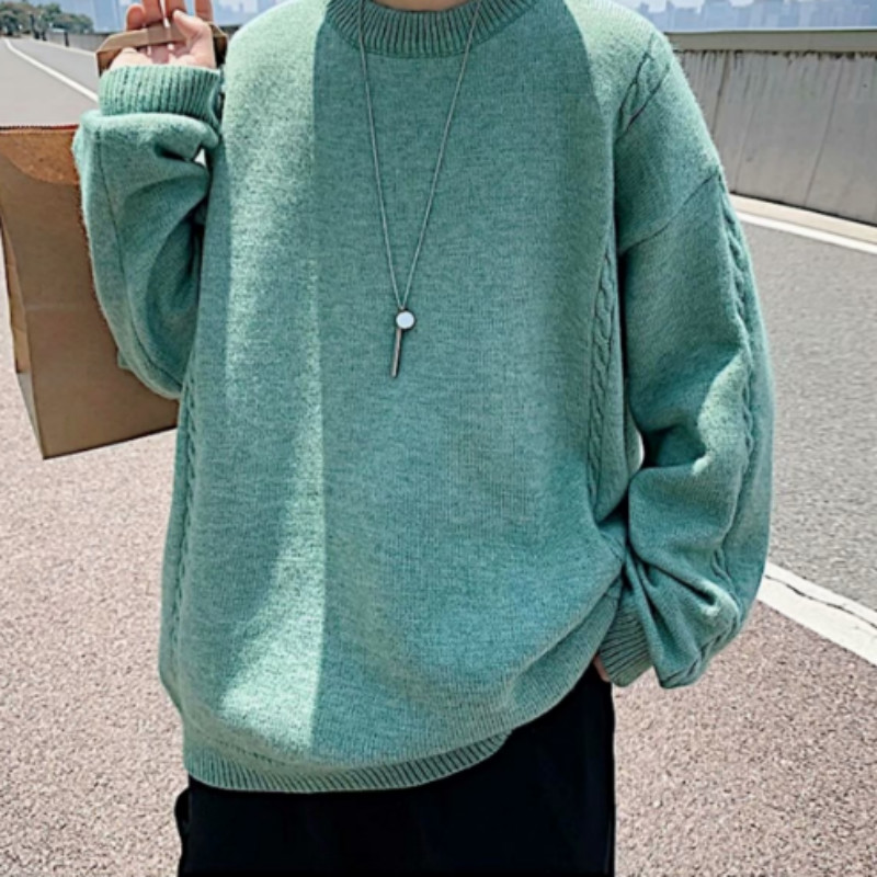 Áo sweater Dệt Kim Cổ Chữ t Màu Sắc Đơn Giản Phong Cách Hàn Quốc Thời Trang Thu Đông Cho Nam