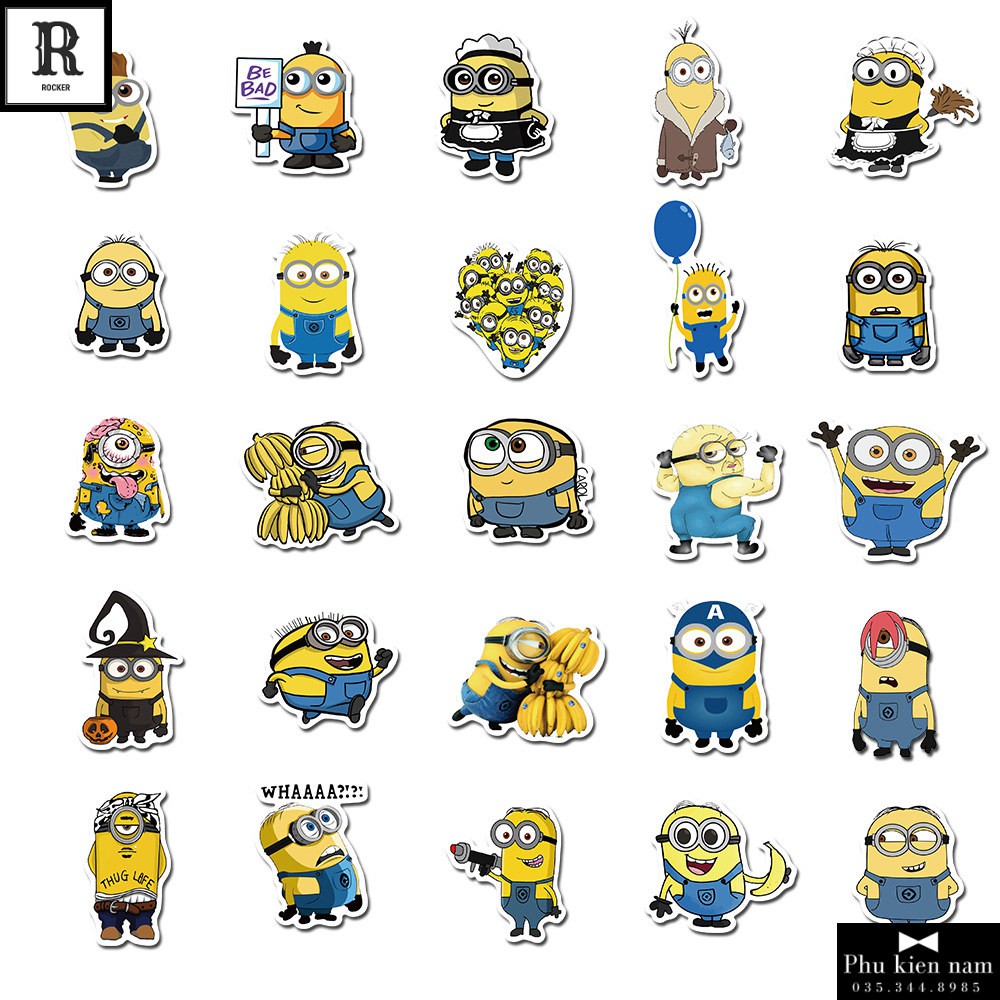Sticker PVC Minion 50 Hình ST115 - Stickers Chống nước Dán Mũ bảo hiểm Vali Laptop Điện thoại Dán xe