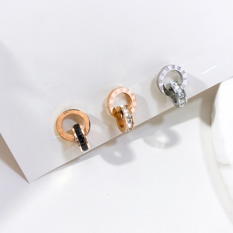 Đôi bông tai bằng thép titan mạ vàng 18K đính đá zircon phong cách Hàn Quốc