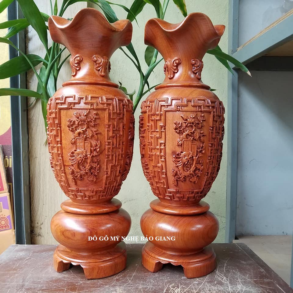 Cặp lộc bình gỗ hương cặp lục bình gỗ hương khắc tứ quý cao 40 cm