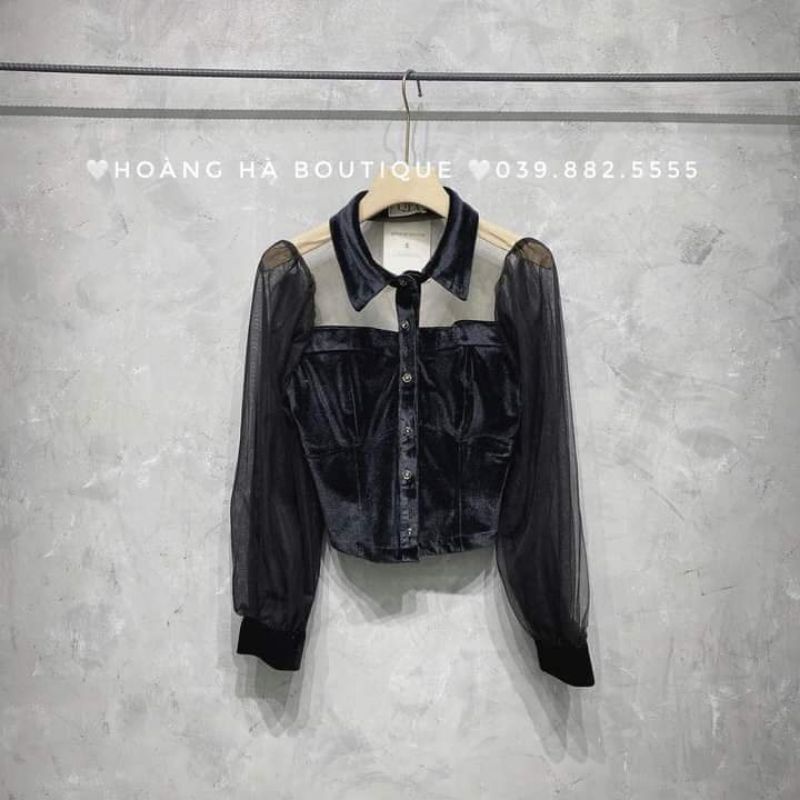 Áo sơ mi nhung pha tay voan ms110 | BigBuy360 - bigbuy360.vn