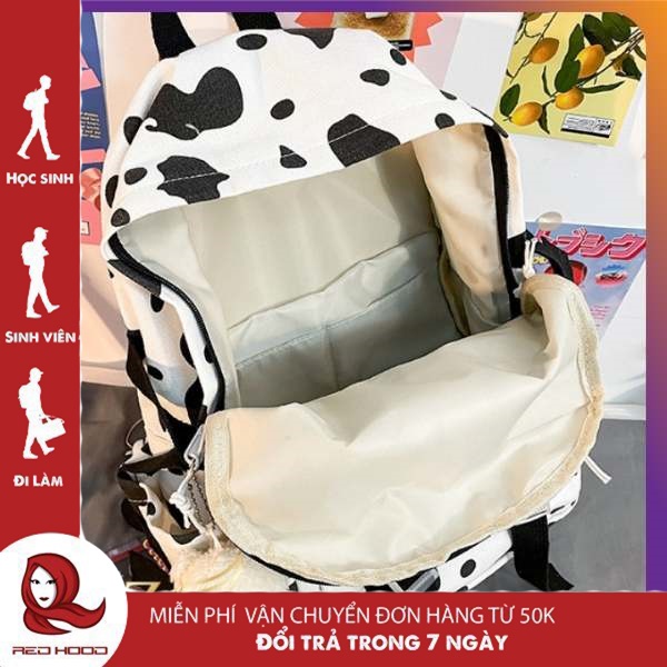 Balo Ulzzang Nữ Phong Cách Hàn Quốc Cao Cấp, Ba lô vải cavans đi học cao cấp hoạ tiết độc đáo REDHOOD-RD021