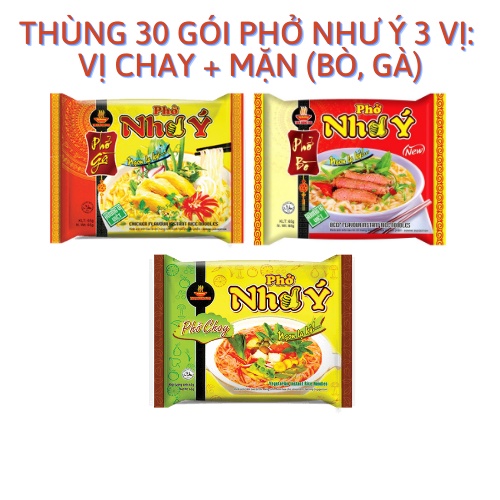 Thùng 30gói Phở Như Ý gồm 3 loại chay + mặn