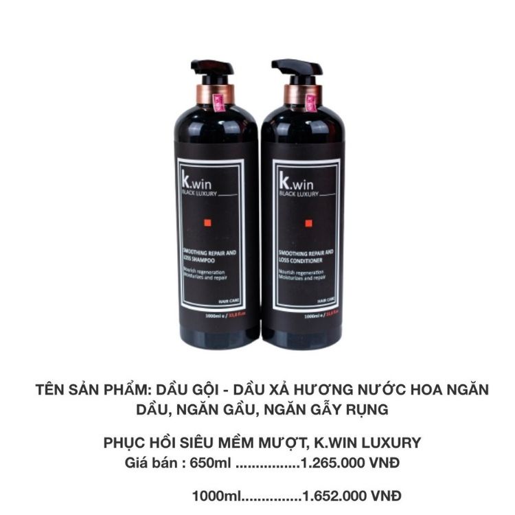 Dầu Gội Xả K.win Black Luxury Hương Nước Hoa phục hồi ngăn gàu, ngăn dầu, chống rụng cặp 650ml - 1000ml hàng hiệu chính