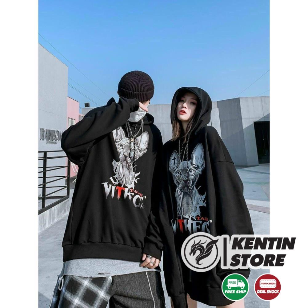 Áo Hoodie Không Xù lông Dành Cho Nam Nữ màu đen Chất Nỉ Form rộng Unisex tại KENTIN