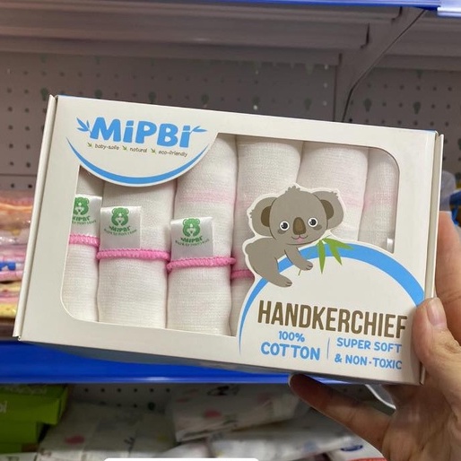 Hộp 6 khăn sữa Mipbi cotton 3 lớp, khăn sữa 3 lớp cho bé