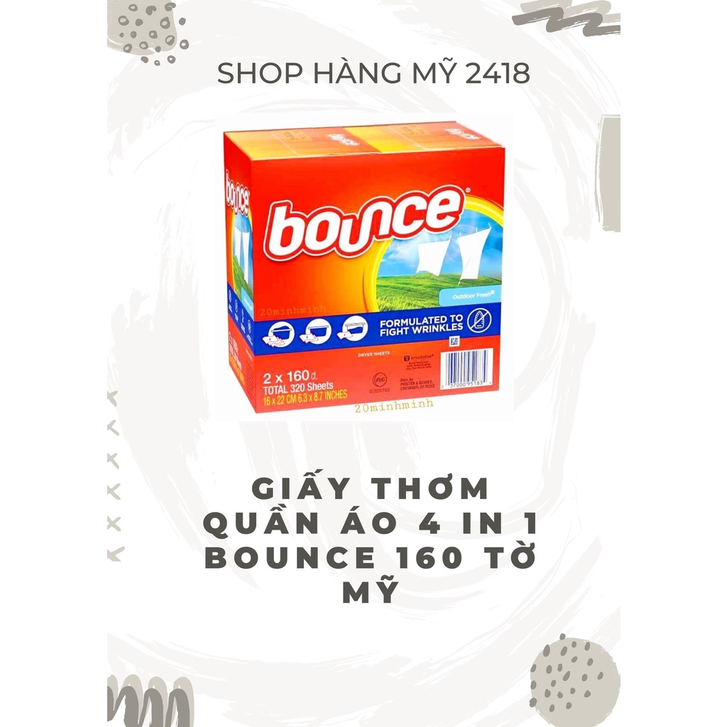 Giấy thơm dùng cho máy sấy, ướp quần áo Bounce xuất xứ Mỹ 160 tờ