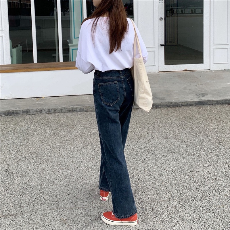 LALISAS Quần Jean Nữ Ống Đứng Lưng Cao Thời Trang Hàn Quốc