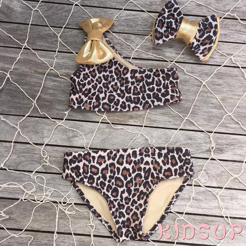 Bộ đồ bơi 2 mảnh kèm băng đô họa tiết da beo dành cho bé gái