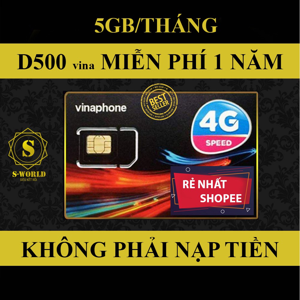 Sim 4G Vinaphone D500 miễn phí một năm, truy cập thả ga không phải nạp tiền .