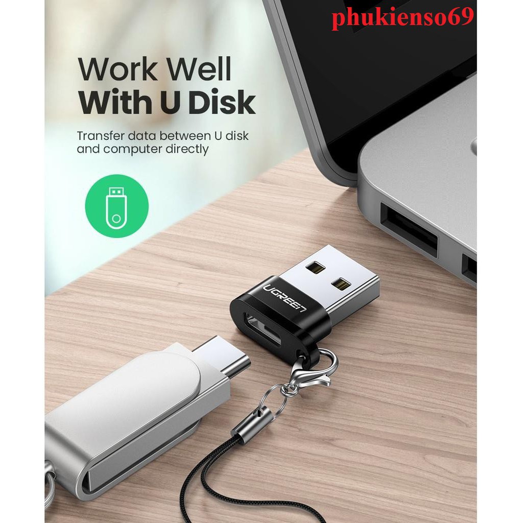 SIEU KHUYẾN MẠI Đầu chuyển USB to USB TYPE C có dây treo tiện lợi Cao Cấp chính hãng Ugreen 50568