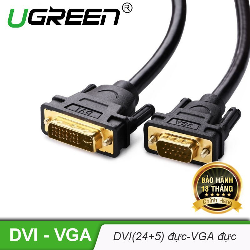 Cáp chuyển DVI-I (24+5) đầu đực sang cổng VGA đực UGREEN DV102