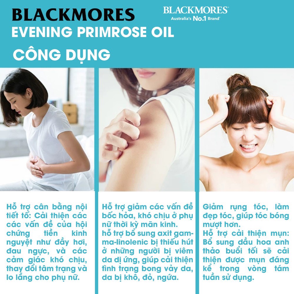 Tinh Dầu Hoa Anh Thảo Evening Primrose Oil Blackmores Úc 190 Viên, Hỗ Trợ Cân Bằng Nội Tiết Tố, Làm Đẹp Da Chống Lão Hóa