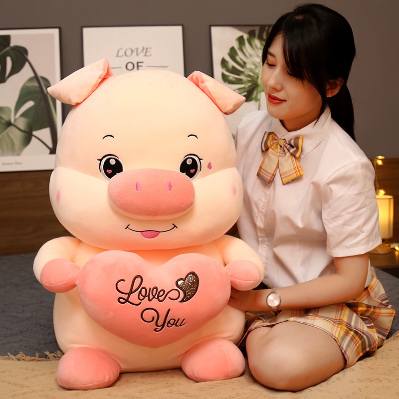 Gấu Bông Heo Ôm Trái Tim Love You Mẫu thú nhồi bông siêu cute hàng cao cấp mềm mịn - Gấu Xinh - G57