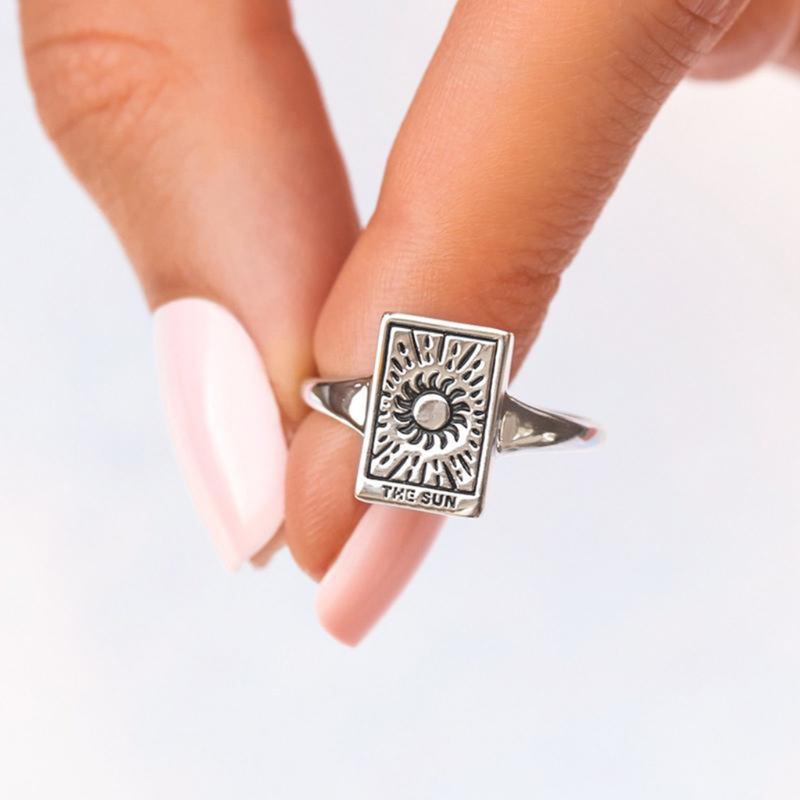 ✿ Nhẫn Khắc Hình Mặt Trời Mặt Trăng / Cung Hoàng Đạo May Mắn Phong Cách Vintage