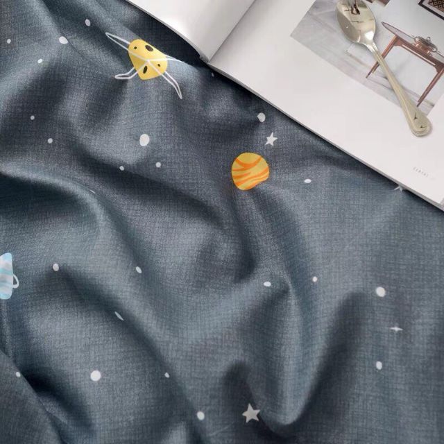 Bộ vỏ chăn ga gối phong cách Hàn quốc Cotton poly mẫu Vũ Trụ Xám