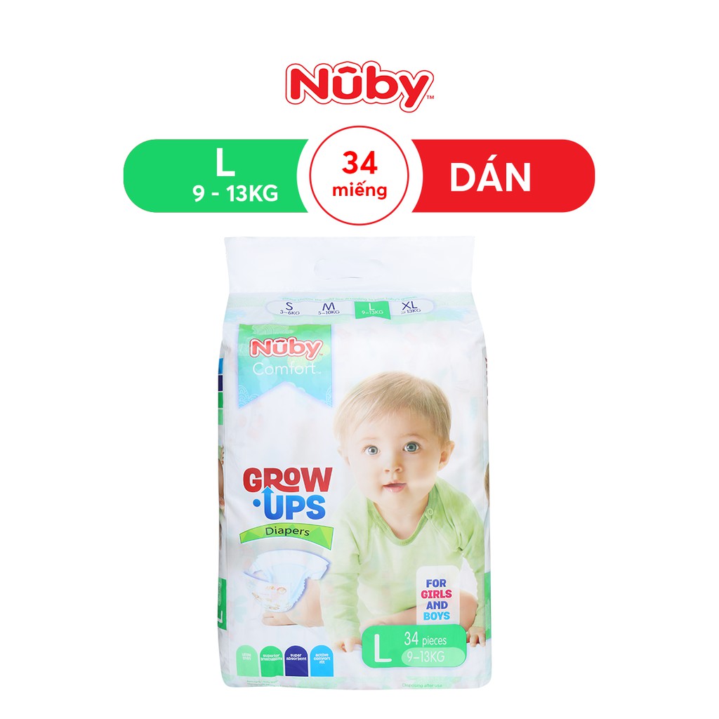 Tã/Bỉm Dán Nuby loại mới, chính hãng S40/M36/L34