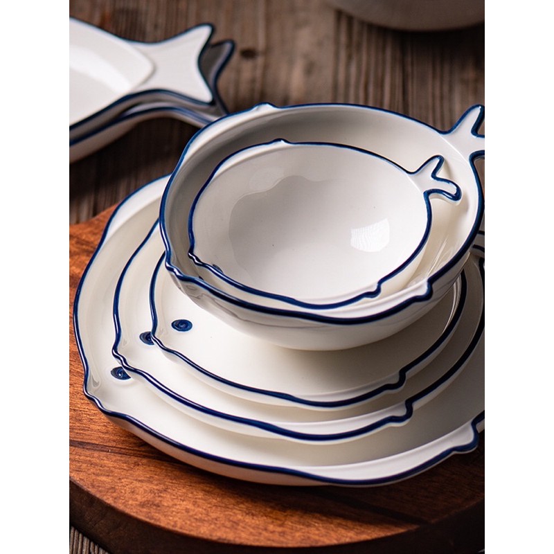 Set bát và đĩa hình con cá