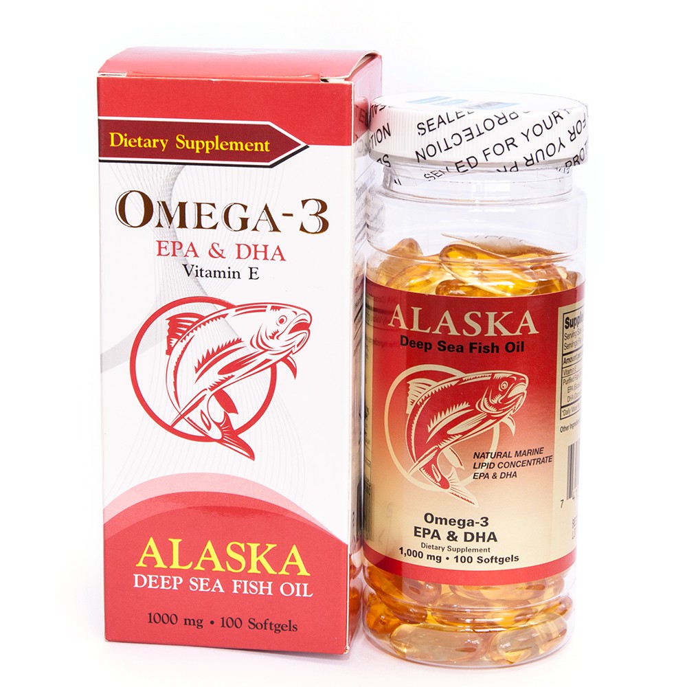 Viên uống bổ não, đẹp da-Omega-3 EPA & DHA Vitamin E Alaska NuHealth Lọ 100 Viên