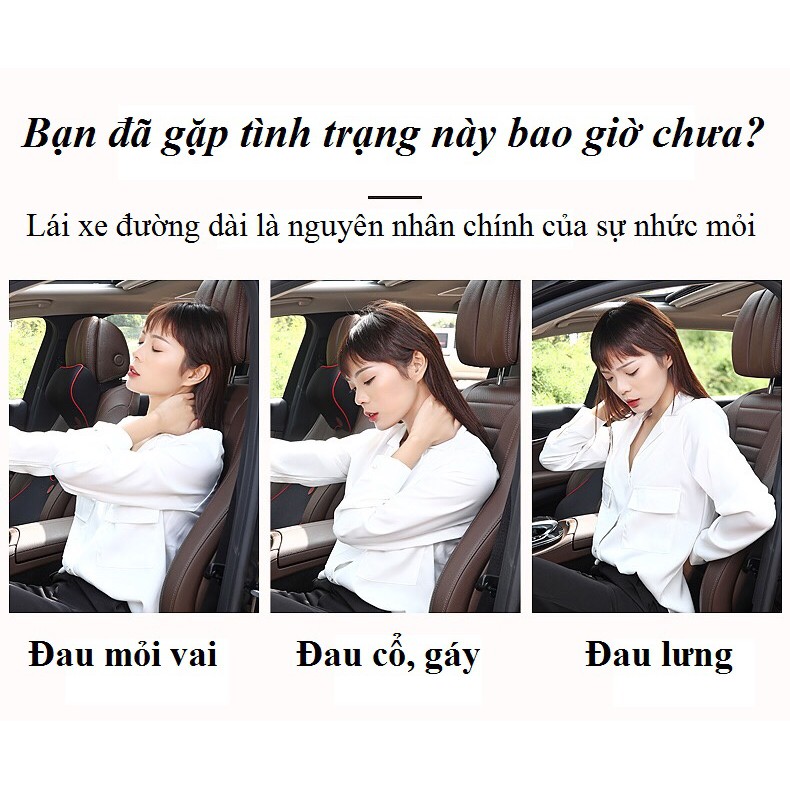 Bộ gối tựa xe hơi, ô tô, ghế văn phòng (gồm 1 tựa lưng và 1 tựa đầu) chất liệu cao su non hoạt tính cao cấp