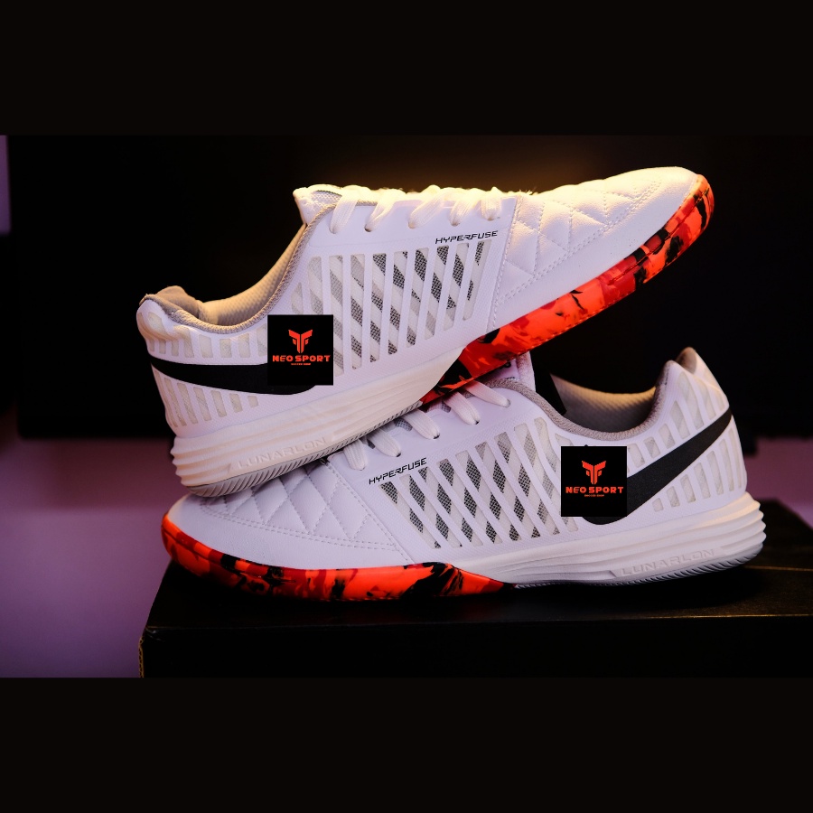 Giày Bóng Đá Futsal Lunar Gato II Trắng Đế Camo Đỏ IC, Sân Trong Nhà, Sân Ngổ, Giày Bóng Đá Cỏ Nhân Tạo Futsal