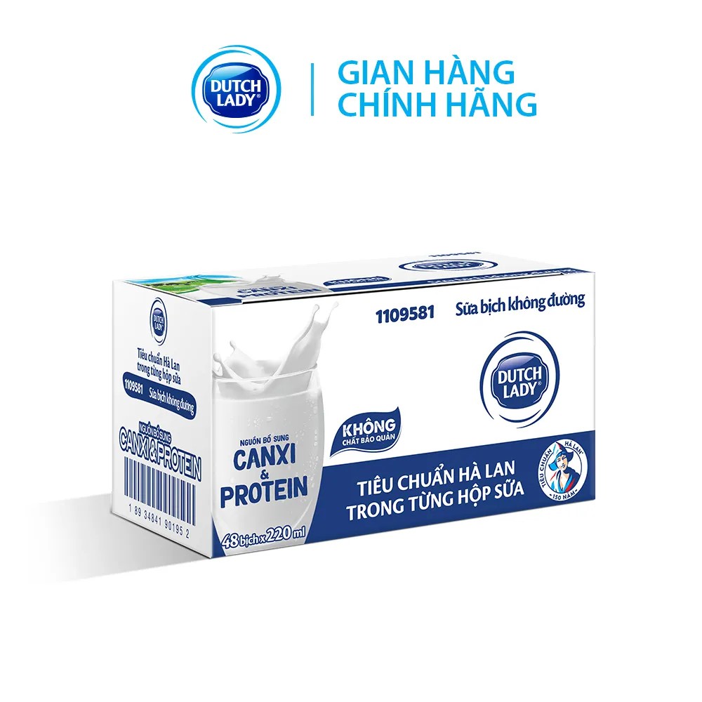 Thùng 48 Bịch Sữa Tiệt Trùng Dutch Lady Cô Gái Hà Lan Không Đường (48X220ml)