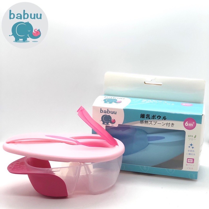 Bát Chia Ngăn Kèm Thìa Báo Nóng Babuu Cho Bé Ăn Dặm