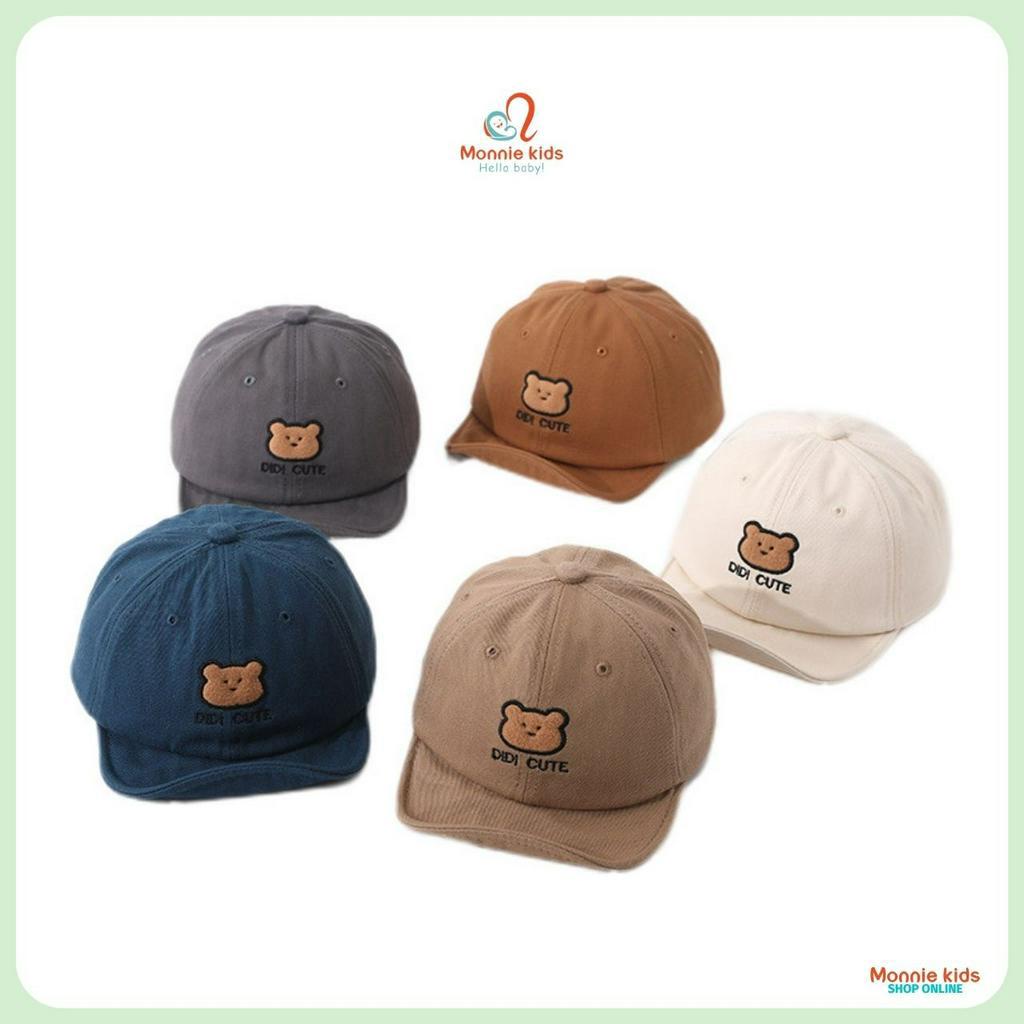 Mũ lưỡi trai Didi Cute cho bé họa tiết gấu, nón đội đầu điều chỉnh kích cỡ - Monnie Kids