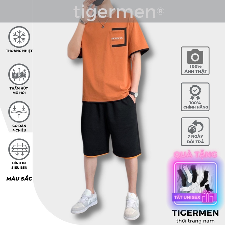 Quần Áo Nam Mùa Hè Tigermen Set Đồ Bộ Nam Nữ Thể Thao Cao Cấp Cotton Co Dãn 4 Chiều Thấm Hút Mồ Hôi Mặc Nhà Unisex Mát