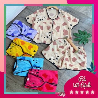 Đồ bộ nữ cộc tay-bộ mặc nhà lụa dợn sóng mặc mát mùa hè