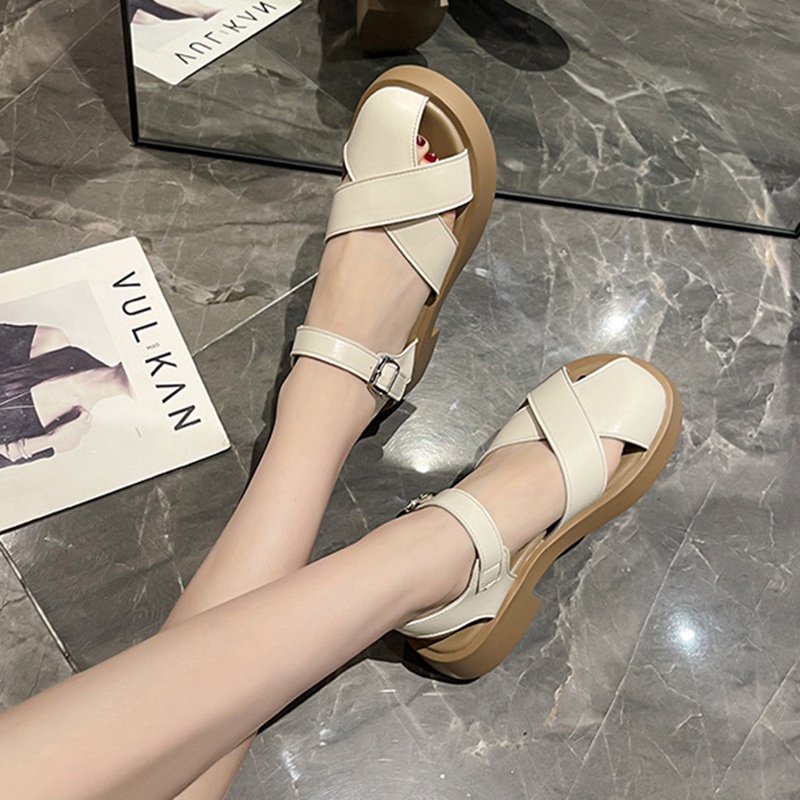 Xăng đan IELGY đế dày màu trơn khóa cài phong cách cổ điển dành cho nữ