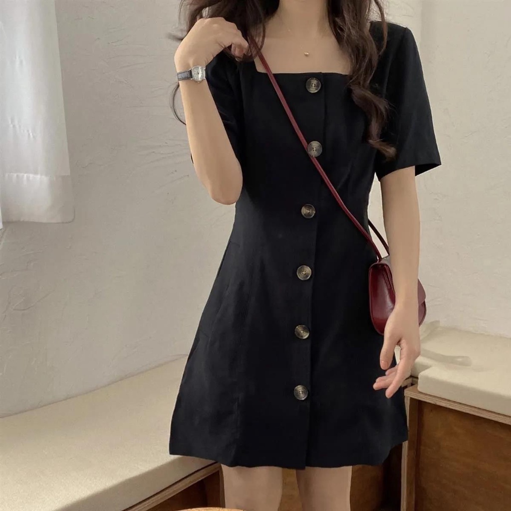 Đầm Chữ A Cổ Vuông Tay Ngắn Phong Cách Hàn Quốc Cổ Điển Thời Trang Cho đầm Nữ NZ-LYQ-01