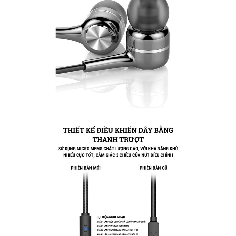 Tai nghe nhét tai có dây có mic lõi tứ V5 Bass sâu | Micro lọc, khử tiếng ồn, chống nhiễu, Âm thanh vòm stereo 4 chiều